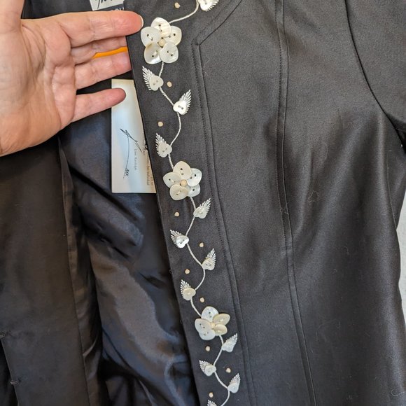 NWT BEADED SILK STATEMENT JACKET | 12 | Randolph Duke | Black / Pearl | 90s VTG - Picture 7 of 10